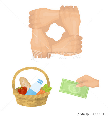 Charity and donation cartoon icons in set collection for design. Material aid vector symbol stock 43379100