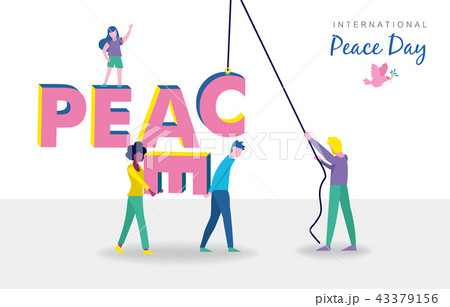 World peace day card of diverse people teamwork World peace day card of diverse people teamwork 43379156
