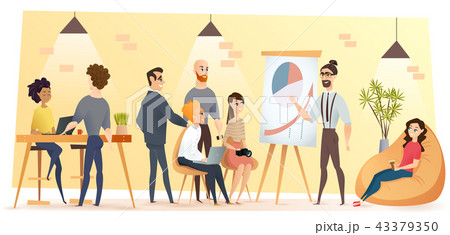 People Working In Coworking Office Cartoon Vectorのイラスト素材