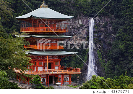 【世界遺産・和歌山県】那智の滝と三重塔（那智の大滝と三重宝塔）コピースペース 43379772