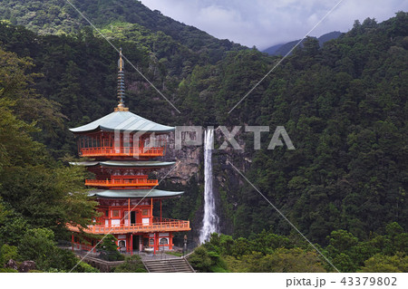 【世界遺産・和歌山県】那智の滝と三重塔（那智の大滝と三重宝塔）コピースペース 43379802