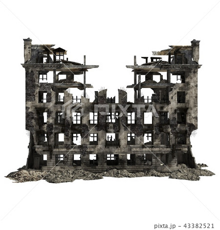 Ruined Building Isolated On White 3D Illustration 43382521