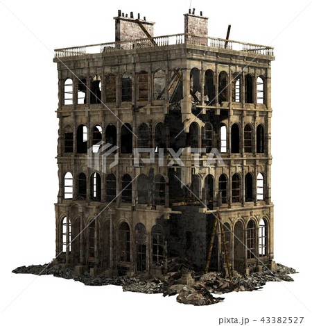 Ruined Building Isolated On White 3D Illustration 43382527