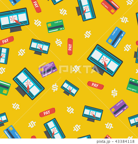 Seamless pattern - online shopping on yellow 43384118