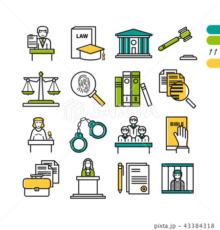 Set linear judiciary colored icons 43384318