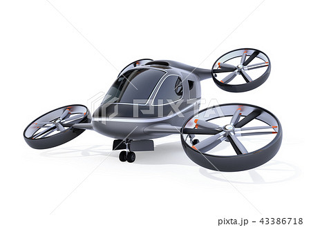 白バックに自動運転パッセンジャードローンのイメージ。空飛ぶ車のコンセプト 43386718