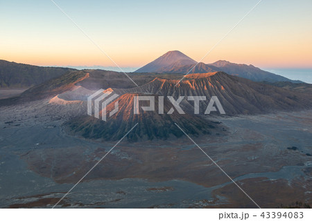 Landscape of peak Bromo mountain on sunrise. Landscape of peak Bromo mountain on sunrise. 43394083