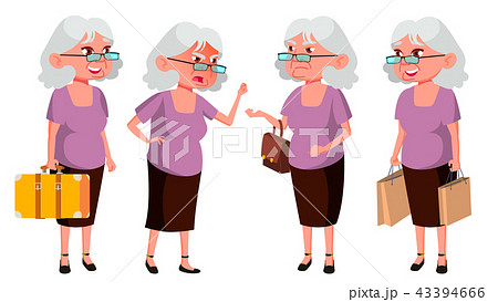Old Woman Poses Set Vector. Elderly People. Senior Person. Aged. Active Grandparent. Joy. Web 43394666