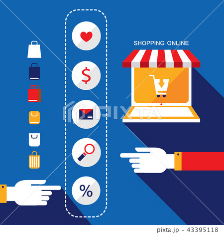 E-commerce concept. Person choosing products to buy or sell via internet shop 43395118