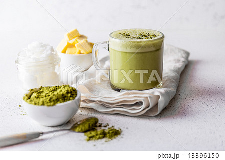 BULLETPROOF MATCHA. Ketogenic keto diet hot drink. Tea matcha blended with coconut oil and butter BULLETPROOF MATCHA. Ketogenic keto diet hot drink. Tea matcha blended with coconut oil and butter 43396150