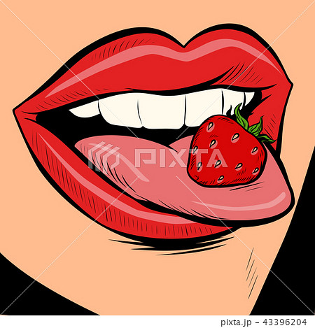 Strawberry female tongue mouth 43396204