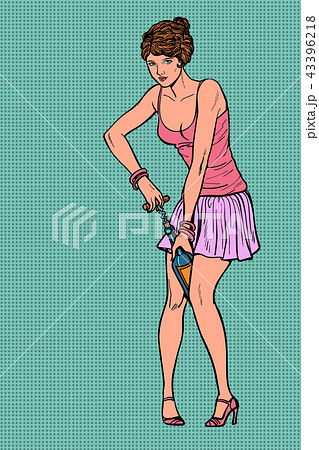 Woman uncorking Champagne 43396218