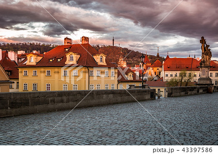 views of Prague from Charles Bridge at sunrise 43397586