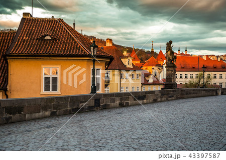 views of Prague from Charles Bridge at sunrise 43397587