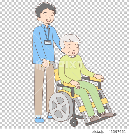 Care worker _ pushing a wheelchair _ whole body... - Stock Illustration ...