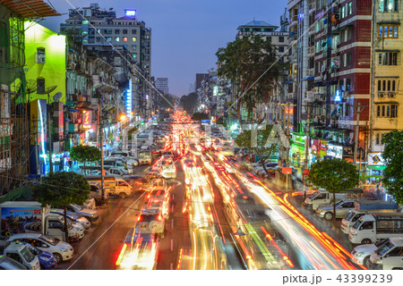 Night street of Yangon, Myanmar 43399239
