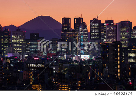 東京 新宿のビル群と富士山の夕景 東京 新宿のビル群と富士山の夕景 43402374