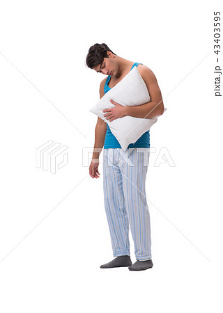 Man waking up with alarm clock isolated on white Man waking up with alarm clock isolated on white 43403595