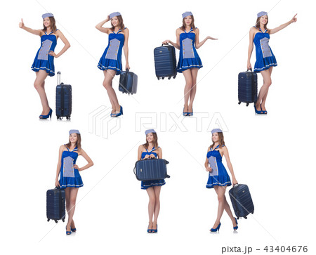 Woman with suitacases preparing for summer vacation Woman with suitacases preparing for summer vacation 43404676