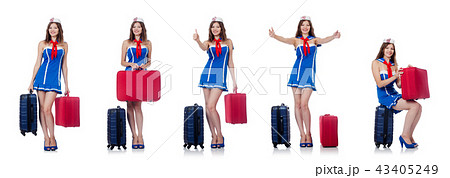 Woman with suitacases preparing for summer vacation Woman with suitacases preparing for summer vacation 43405249