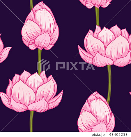 Seamless pattern, background with lotus flower. Botanical illust 43405253