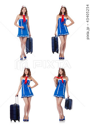 Woman with suitacases preparing for summer vacation Woman with suitacases preparing for summer vacation 43405254