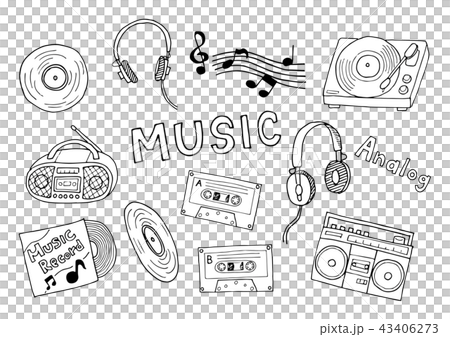アナログ音楽のイラストセット（白） 43406273