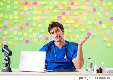 Young doctor with many reminders and urgent work 43406640