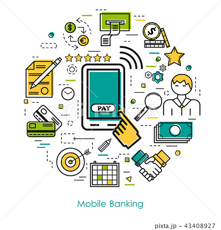 Line Art concept - Mobile Banking Line Art concept - Mobile Banking 43408927