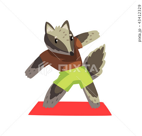 Cute Raccoon Doing Sports Exercise Wearing のイラスト素材