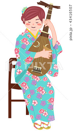 琵琶を弾く女性のイラスト素材