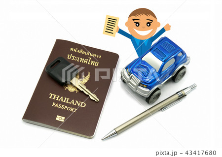 Man with Thailand Passport and blue 4wd Car Man with Thailand Passport and blue 4wd Car 43417680