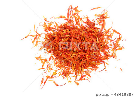 Heap of saffron isolated on white background. Top view. Flat lay 43419887