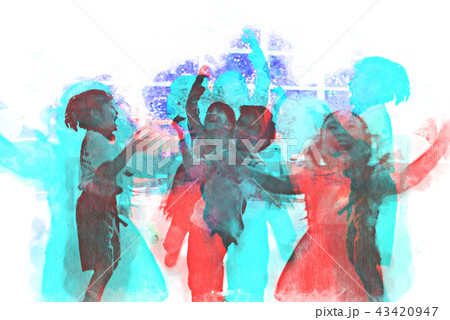 Children are playing with balloons on watercolor Children are playing with balloons on watercolor 43420947