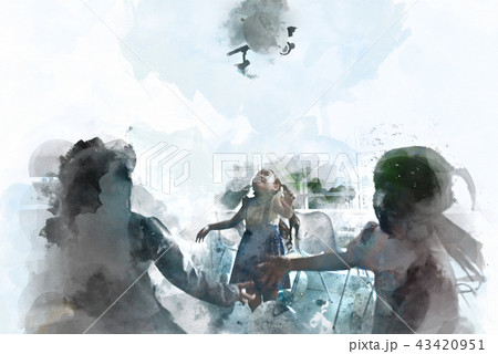 Children are playing with balloons on watercolor Children are playing with balloons on watercolor 43420951