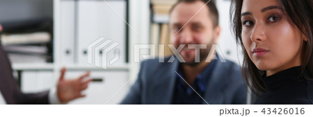 young happy businessmen have meeting in office discuss issues 43426016