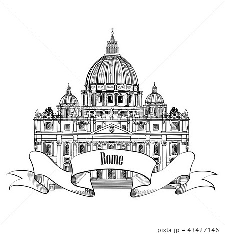 Rome city St. Peter Cathedral. Travel Vatican sign Rome city St. Peter Cathedral. Travel Vatican sign 43427146