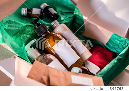 Beauty box with bottles of natural cosmetics 43427624