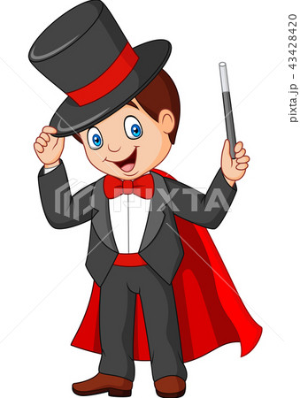 Cartoon magician holding magic wand 43428420