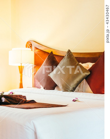 Comfortable pillow on bed decoration in hotel bedroom 43430467