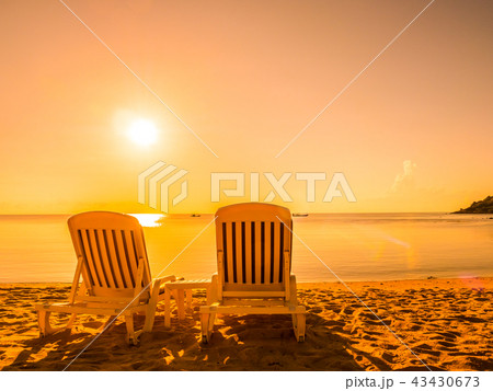 Empty chair on the tropical beach sea and ocean 43430673