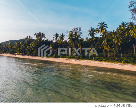 Aerial view of beautiful tropical beach and sea with trees on island Aerial view of beautiful tropical beach and sea with trees on island 43430786