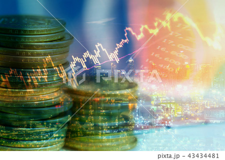 Double exposure of statement, graph, stock indicator and rows of 43434481
