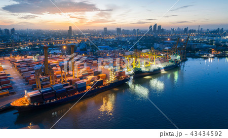 Aerial view container ship from sea port. 43434592