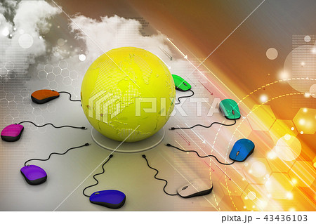 computer mice are connected around globe computer mice are connected around globe 43436103