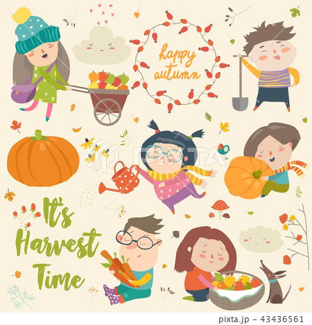 Harvesting set with kids, fruit and vegetables 43436561