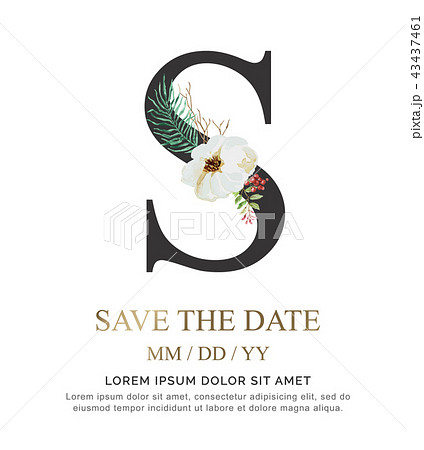 Alphabet S flower font made of paint watercolor. 43437461