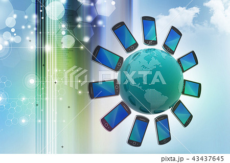 Smart phone around the globe Smart phone around the globe 43437645