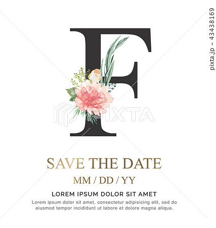 Alphabet F flower font made of paint watercolor. 43438169