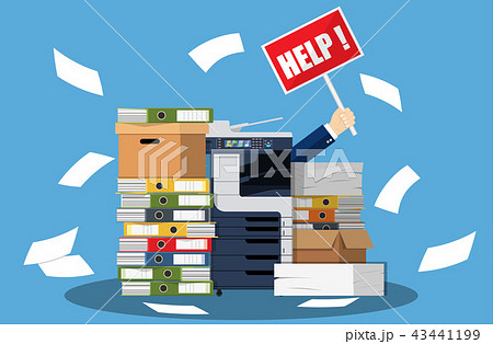 Stressed cartoon businessman in pile papers 43441199